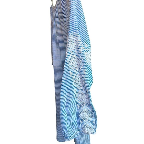 RIKSHAW DESIGN BEACH BOHO EMBROIDERED W/TASSEL, STRIPED, LIGHT BLUE, BLOUSE SM - Picture 4 of 7